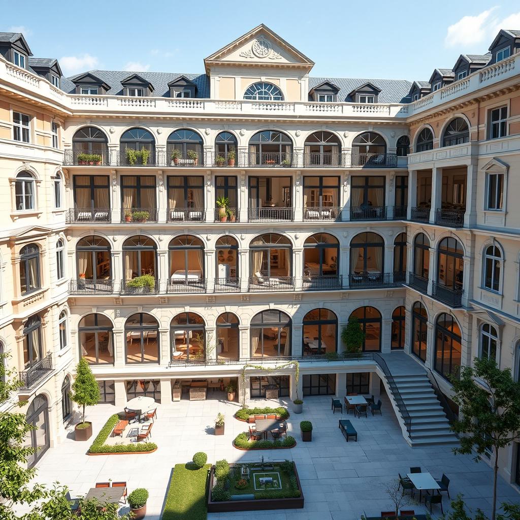 A detailed architectural design of a 50-room dormitory combining European and modern styles