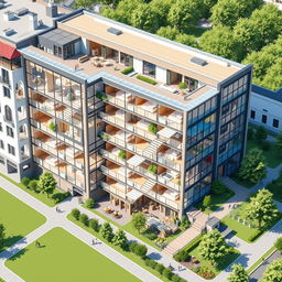 A detailed architectural design of a 50-room dormitory, combining European and modern design styles