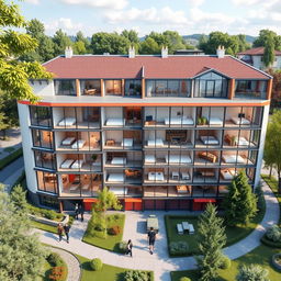 A detailed architectural design of a 50-room dormitory, combining European and modern design styles