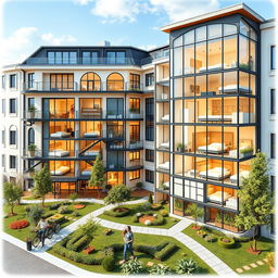 A detailed architectural design of a 50-room dormitory, combining European and modern design styles