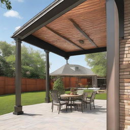 A 12x12 patio featuring structural columns, with a 3 feet extended roof on the front face of a house.