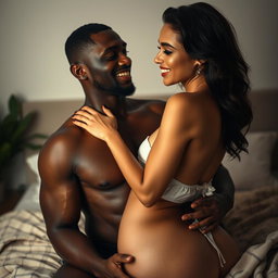 A striking image of a confident Black man and an alluring white woman, both showcasing their natural beauty in an artistic and sensual manner