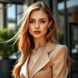 A beautiful Russian girl with an elegant and classy appearance, showcasing her stunning features and captivating charm