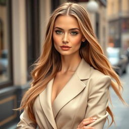 A beautiful Russian girl with an elegant and classy appearance, showcasing her stunning features and captivating charm
