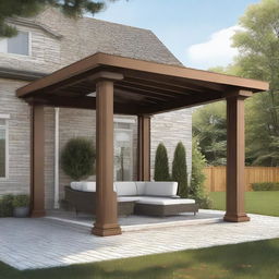 A 12x12 patio featuring structural columns, with a 3 feet extended roof on the front face of a house.