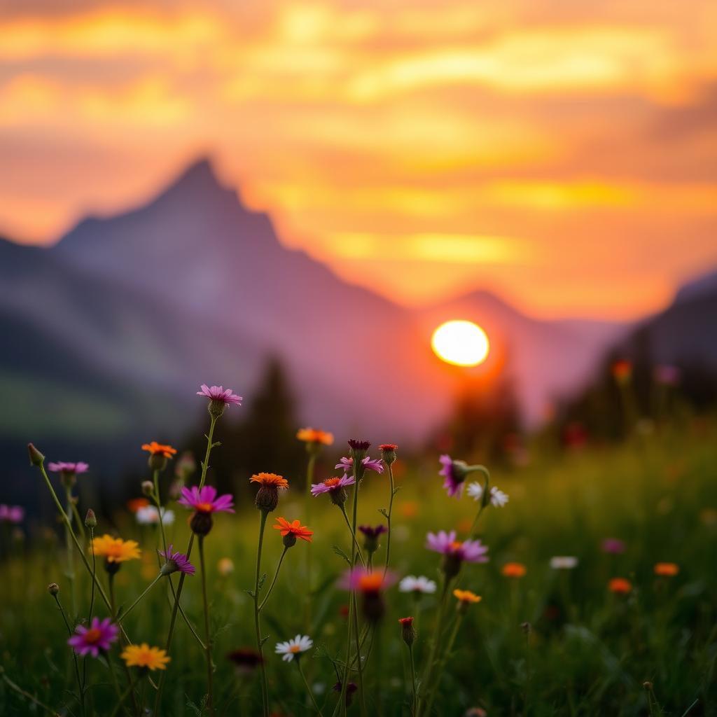 A beautifully captured scene depicting a serene landscape with a vibrant sunset