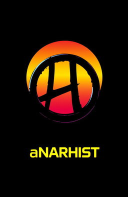 A black background featuring a prominent anarchist symbol, styled in a cyberpunk aesthetic