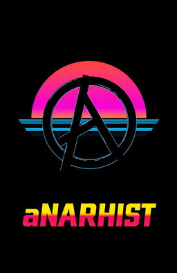 A black background featuring a prominent anarchist symbol, styled in a cyberpunk aesthetic