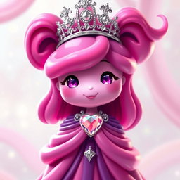 A queen slime character, featuring vibrant pink and purple hues, adorned with a sparkling silver crown