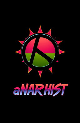 A cyberpunk styled image featuring a prominent Anarchy symbol, boldly displayed against a black background