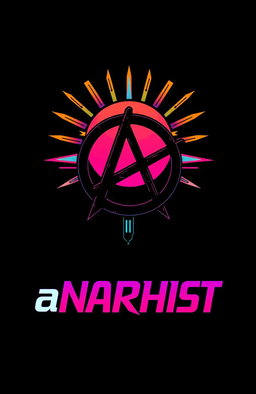 A cyberpunk styled image featuring a prominent Anarchy symbol, boldly displayed against a black background