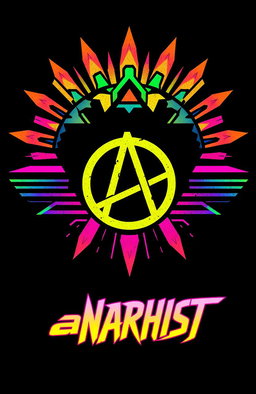 A cyberpunk styled image featuring a prominent Anarchy symbol, boldly displayed against a black background