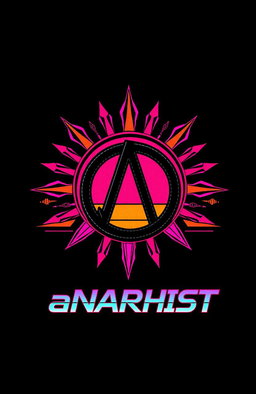 A cyberpunk styled image featuring a prominent Anarchy symbol, boldly displayed against a black background