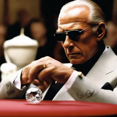 In the suspense thriller movie, the villain tries to commit adulteration by swapping the original diamond with a fake one at the auction.