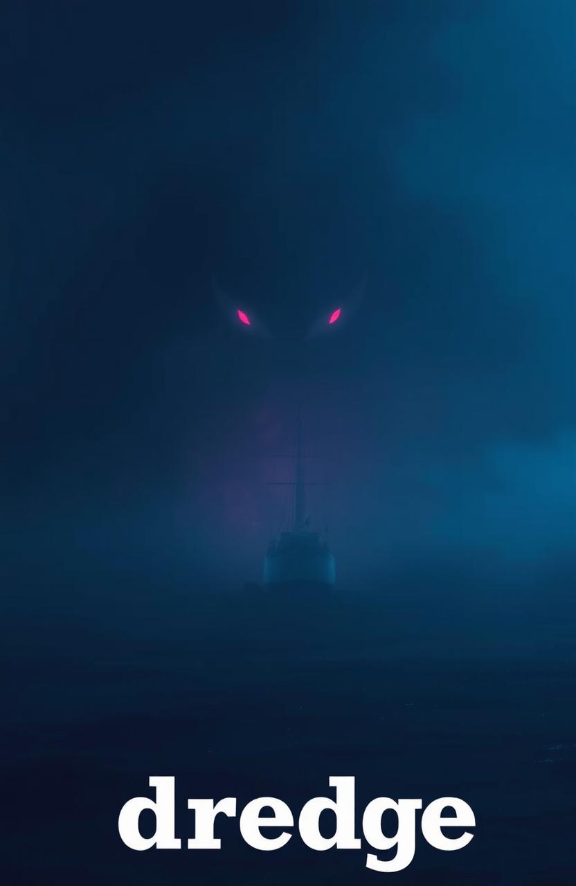 A small ship sailing at night in the open ocean, surrounded by thick fog