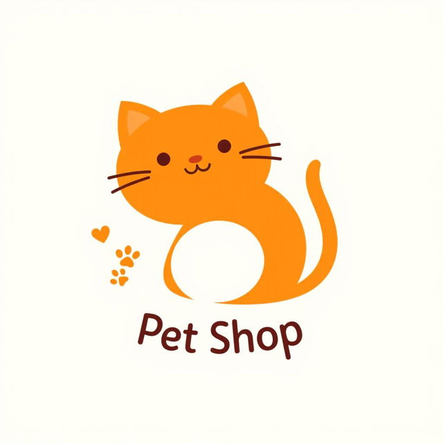 A simplistic and modern pet shop logo featuring a stylized orange cat