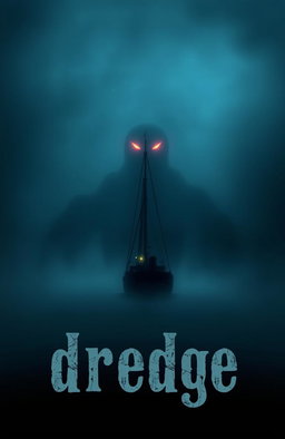 A small ship sailing at night in the open ocean enveloped in thick fog