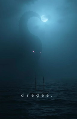 A small ship sailing at night in the open ocean, surrounded by thick fog