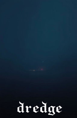 A small ship floating at night on the open ocean, surrounded by thick fog