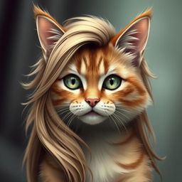 An anthropomorphic cat resembling a human female, showing from the shoulders up