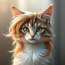 An anthropomorphic cat resembling a human female, showing from the shoulders up