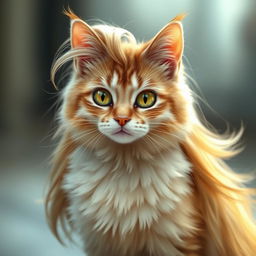 An anthropomorphic cat resembling a human female, showing from the shoulders up