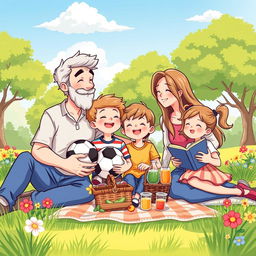 A heartwarming illustration of a family enjoying a sunny day in a park