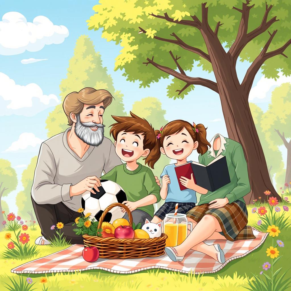 A heartwarming illustration of a family enjoying a sunny day in a park