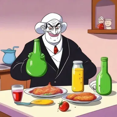 In the cartoon, the villain tries to commit adulteration by mixing harmful substances into the food.