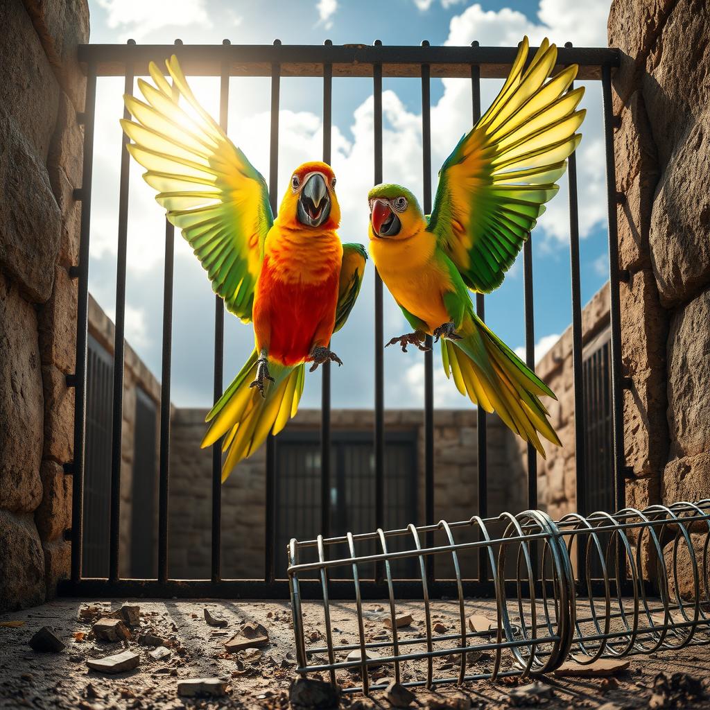Colorful Parrots Soaring to Freedom