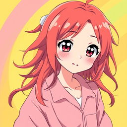 A vibrant and cheerful moe anime girl with a unique weed hairline on the side of her head, reminiscent of Mahiro from 'Onimai' and Konata from 'Lucky Star'