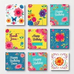 A collection of innovative designs for a greeting card, featuring vibrant colors and intricate patterns