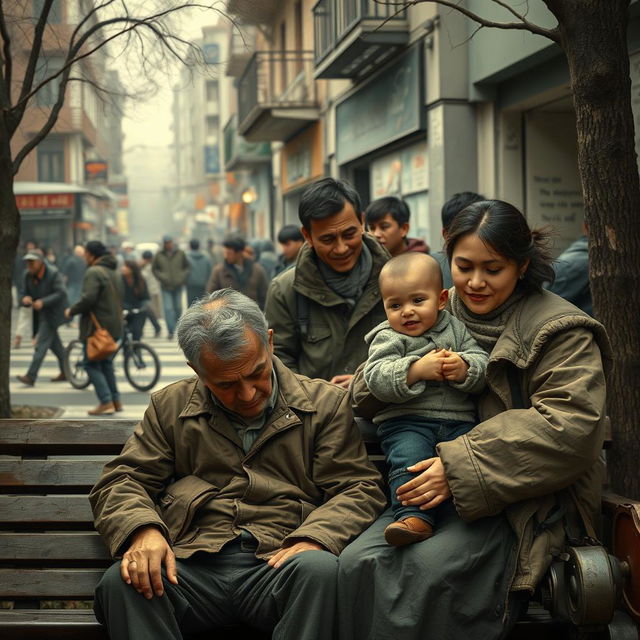 A captivating scene depicting the everyday life of working-class individuals, showcasing their struggles and resilience