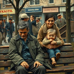 A captivating scene depicting the everyday life of working-class individuals, showcasing their struggles and resilience