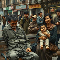 A captivating scene depicting the everyday life of working-class individuals, showcasing their struggles and resilience