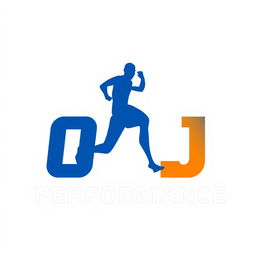 A logo design for a sports coaching company named OJ Performance, featuring a dynamic and modern style