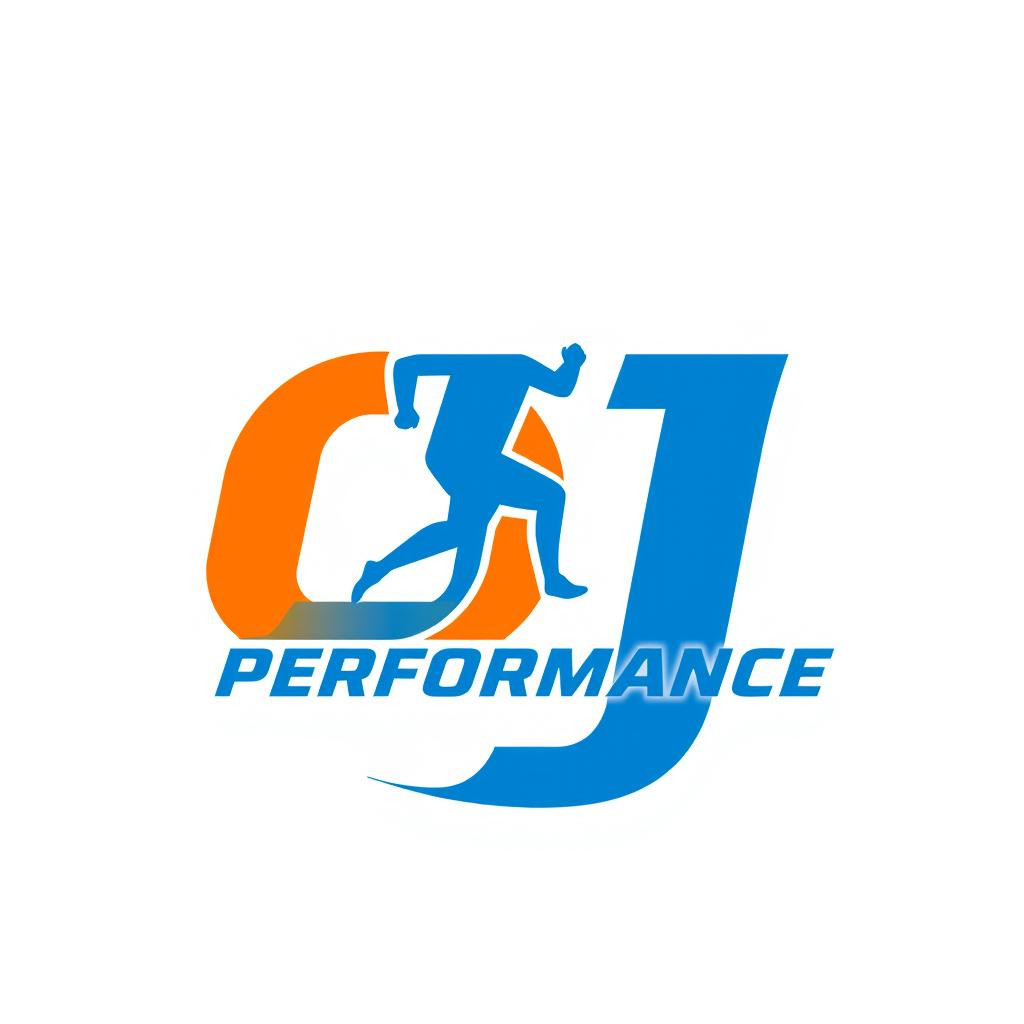A logo design for a sports coaching company named OJ Performance, featuring a dynamic and modern style