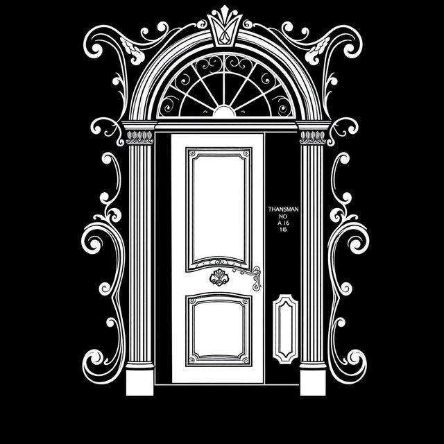 An illustration of a classic-style door featuring intricate and elegant ornamental details
