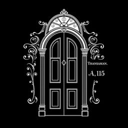 An illustration of a classic-style door featuring intricate and elegant ornamental details