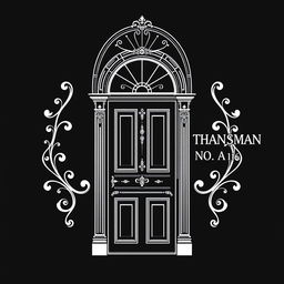 An illustration of a classic-style door featuring intricate and elegant ornamental details