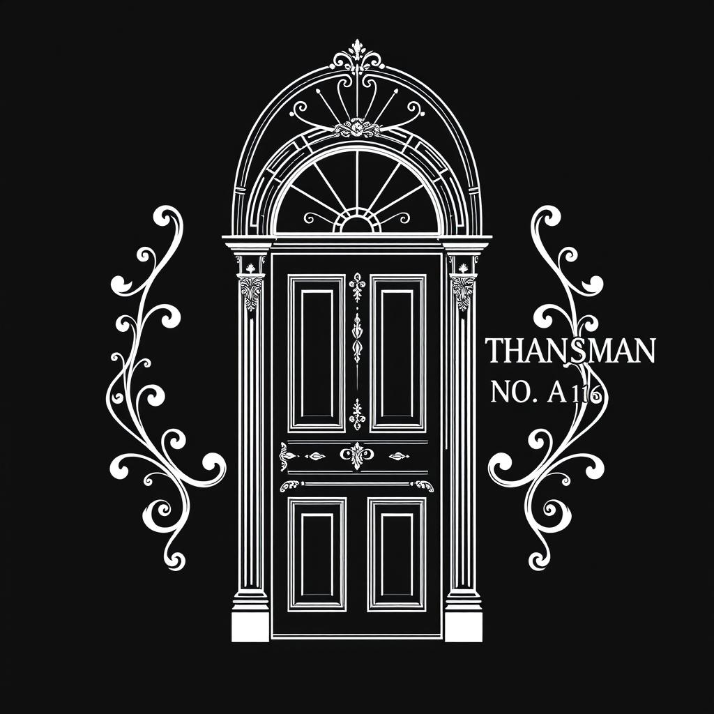 An illustration of a classic-style door featuring intricate and elegant ornamental details