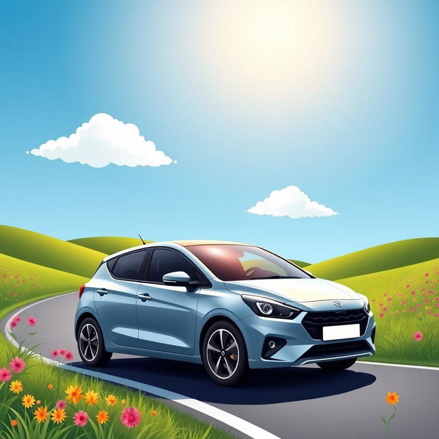 A stylized, sleek car design of a compact hatchback, resembling a modern, sporty vehicle