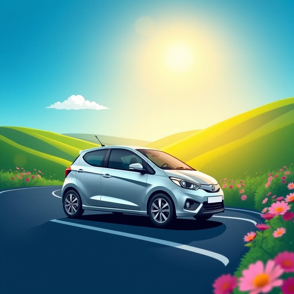 A stylized, sleek car design of a compact hatchback, resembling a modern, sporty vehicle