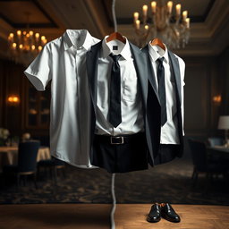 A transformation scene depicting a casual shirt being magically transformed into elegant formal attire