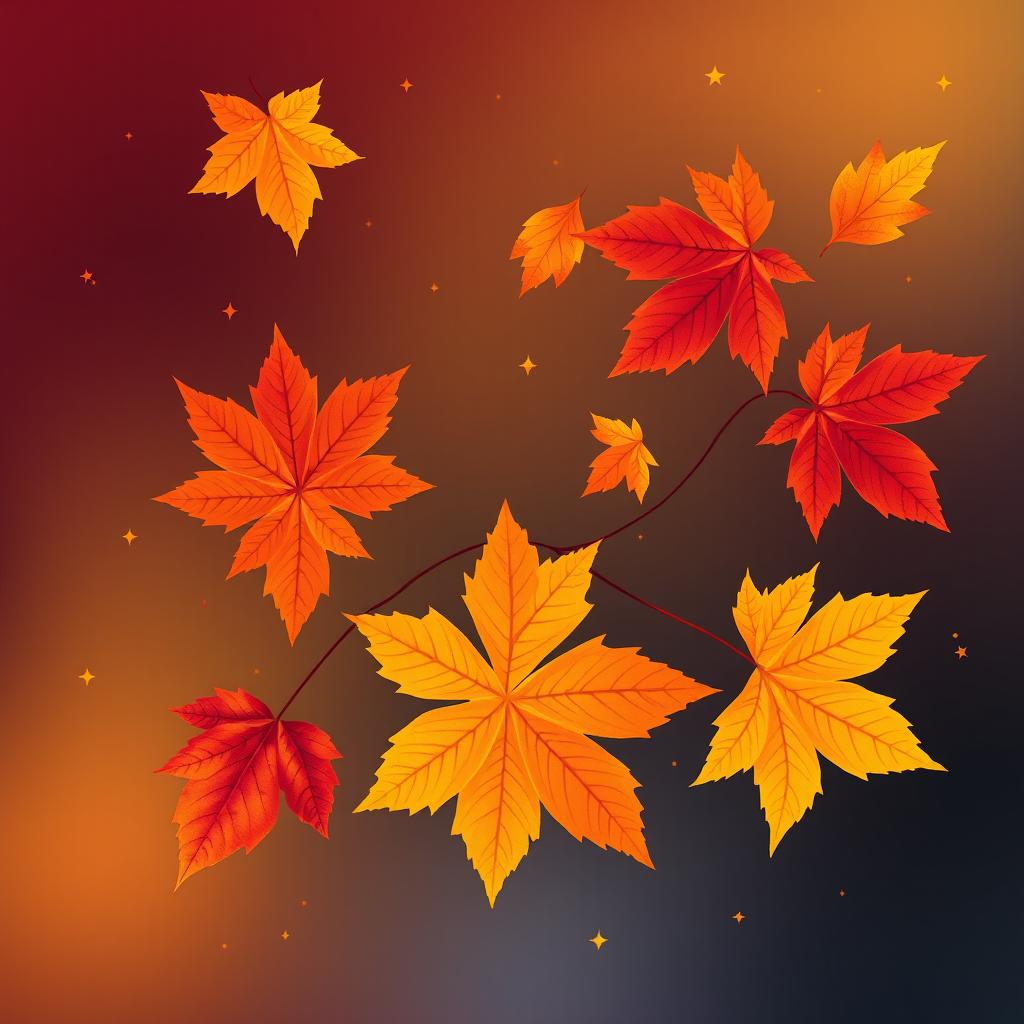 A beautiful illustration featuring vibrant autumn leaves prominently displayed in the center