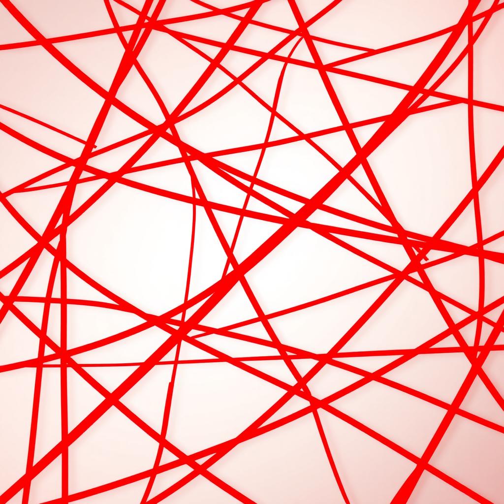 An abstract image featuring a collection of bold red lines creating intricate patterns across the canvas