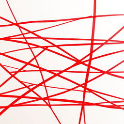 An abstract image featuring a collection of bold red lines creating intricate patterns across the canvas