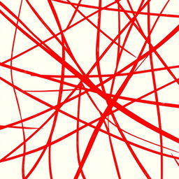 An abstract image featuring a collection of bold red lines creating intricate patterns across the canvas