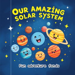A beautifully illustrated book cover for the children’s book titled 'Our Amazing Solar System: A Fun Adventure for Kids'