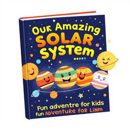 A beautifully illustrated book cover for the children’s book titled 'Our Amazing Solar System: A Fun Adventure for Kids'